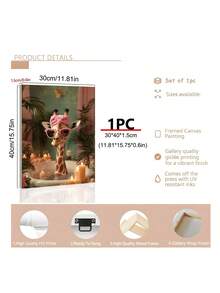 1幅异想天开的长颈鹿浴室艺术画，独特的浴缸墙面装饰，充满想象力的动物海报，可爱的丛林主题礼物，送给朋友的理想礼物，卧室艺术，客厅装饰，办公室装饰，浴室装饰，墙面艺术，墙面装饰，家居装饰，房间装饰，帆布墙画，海报，带框墙画，多种画框可选 - 彩色 - 查看 8