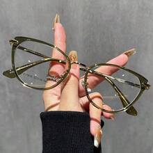 1副玫瑰金金属框猫眼眼镜，棕色透明镜片，时尚百搭，女士日常佩戴。 - 無色 - 查看 8