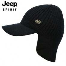 Jeep Autumn/Winter Neck Warmer Hat, Knitted Thick Warm Beanie Hat With Ear Flaps, Outdoor Cap - Black - View 1