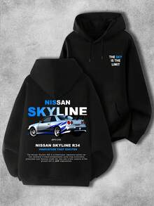 Hoodie With Nissan Skyline R34 Racing Car Pattern, Heavy, Comfortable Men's Hoodie, Loose And Casual, Suitable For Everyday Wear And Outdoor Activities, Street Style Hoodie, Men's Top For Autumn And Winter. - màu đen - Xem 3