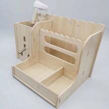 Multi-Functional Wooden Pet Grass Rack, Food Bowl, Water Dispenser