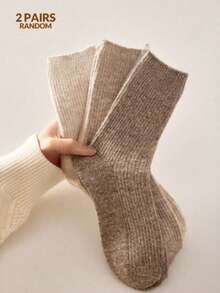 2/4双装女士复古时尚麻花针织中筒袜，柔软舒适，时尚优雅，ins风，踝袜颜色随机，圣诞礼物，适合日常穿着和外出。 - 彩色 - 查看 2