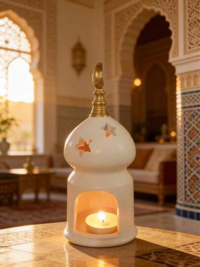 1 st dekor i mellanösternstil, Ramadan-dekoration, Ramadan halvmåne ljusstake och aromdiffusor, Ramadan islamisk festivalfest, matbordsdekor för hemmet - Eid Al-Fitr vårdekoration, festivalgåva (ljus ingår ej)