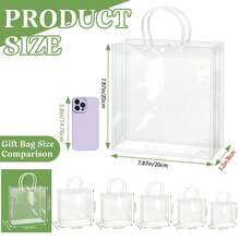 20个装大号透明礼品袋，带提手，加厚可重复使用透明PVC材质，适用于派对、婚礼回礼、购物、情人节礼物、婚礼派对礼物、鲜花袋、母亲节礼物、礼品、新娘送礼会、毕业礼物等场合（7.87英寸 x 7.87英寸 x 3.15英寸）。 - 彩色 - 查看 3