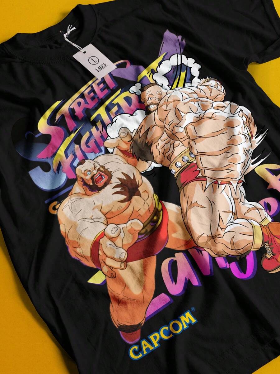 Zangief T-Shirt Karate Shirt Chun Li Tshirt Akuma Anime Fight Ken - Black - View 1