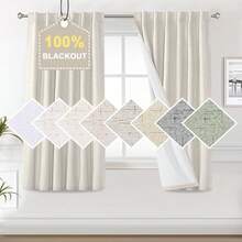 % Blackout Curtains Bedroom 84 Inches Long, Back Tab/Rod Pocket Faux Linen Blackout Curtains 2 Panels Thermal Insulated Curtains & Drapes Living Room, Decor, W52 X L84 - 古董白 - 查看 1