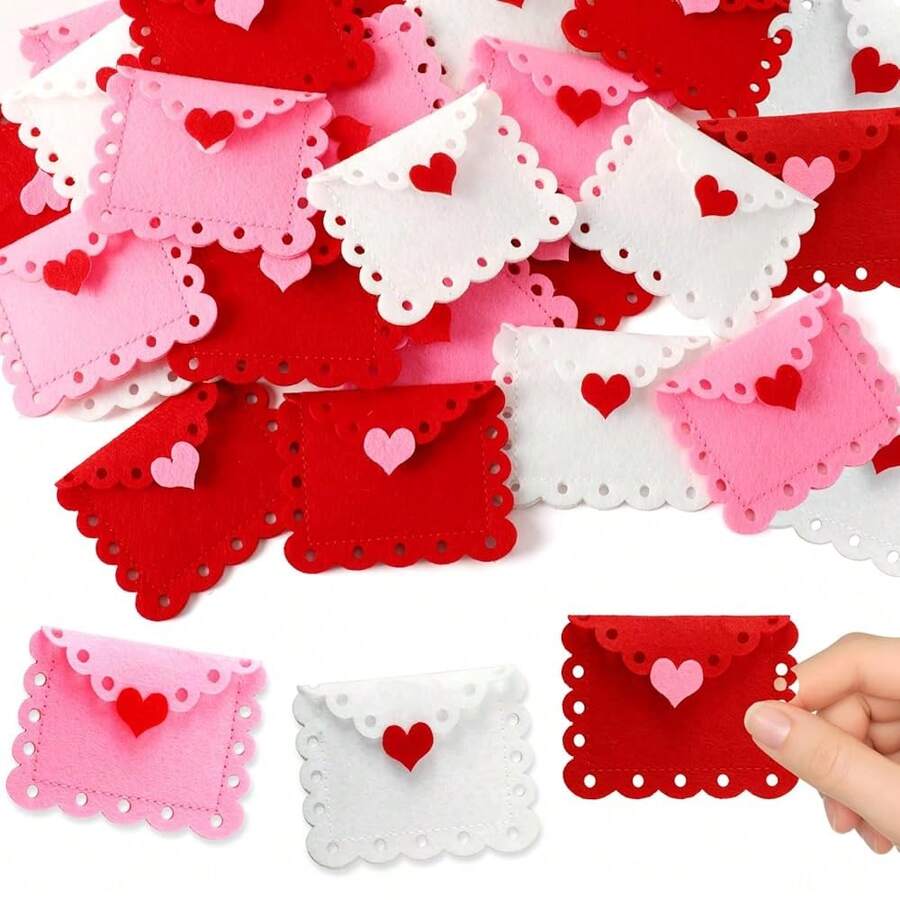 Valentine's Day Felt Envelope Bulk, 24-Pack Heart Love Envelopes, Mini Table Scatter Decor For Wedding Party Anniversary - Đỏ Hồng Trắng - Xem 1