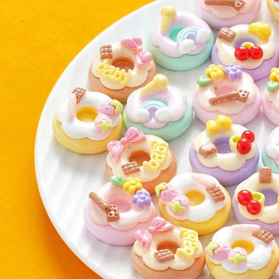 30pcs Mixed Glossy Cream Donut DIY Cream Gel Phone Case, Hair Clip, Phone Charm, Pendant Accessories - Cream Donuts - View 1