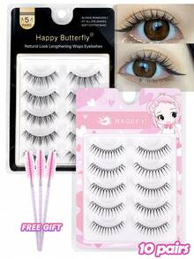 MAGEFY 3对卡通风格磁性假睫毛套装带睫毛夹/10对卡通假睫毛+睫毛夹，打造自然妆容效果，可重复使用，无需胶水，易于佩戴和卸除，3D立体自然尖头卡通假睫毛，轻盈柔软，适合海滩度假、露营旅行。 - 眼尾拉長款 - 查看 3