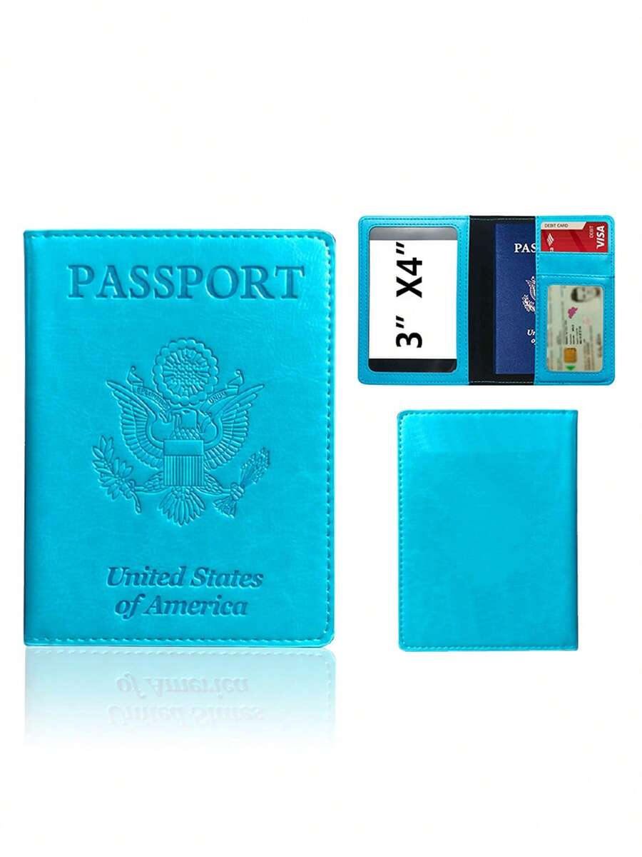Functional PU Leather Passport Holder For Women And Men, Travel Wallet Cover With Card Storage For Weekend Trips And Gifts - 藍色 - 查看 1