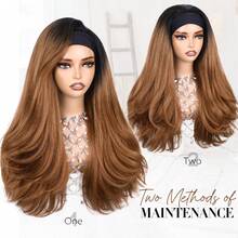 Tóc giả tổng hợp 26 inch kèm băng đô, kiểu tóc gợn sóng với phần đuôi xoăn nhiều lớp, tóc giả xoăn tự nhiên, dễ đội cho nữ. - Nhiều màu - Xem 3