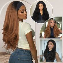 Tóc giả tổng hợp 26 inch kèm băng đô, kiểu tóc gợn sóng với phần đuôi xoăn nhiều lớp, tóc giả xoăn tự nhiên, dễ đội cho nữ. - Nhiều màu - Xem 11