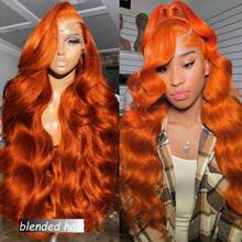 10-36Inch 180% Density Natural Black Color 13x4 Lace Front Wigs Human Blended Hair Body Wave HD Lace Front Wigs Human Blended Hair Pre Plucked With Baby Hair Natural Color Human Blended Hair Lace Frontal Wigs For Women Ginger Orange 350 - S350 - View 4