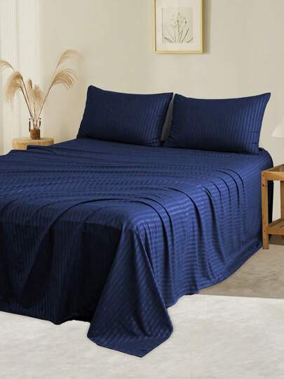 4 Piezas Set De Sábanas De Raya 3000 Hilos De Matrimonial, Suave Y Transpirable, Para Cama De Todos Los Tamaños, Adecuada Para Todas Las Estaciones, Incluye 1 Forro, 1 Sábana/ 2 Fundas