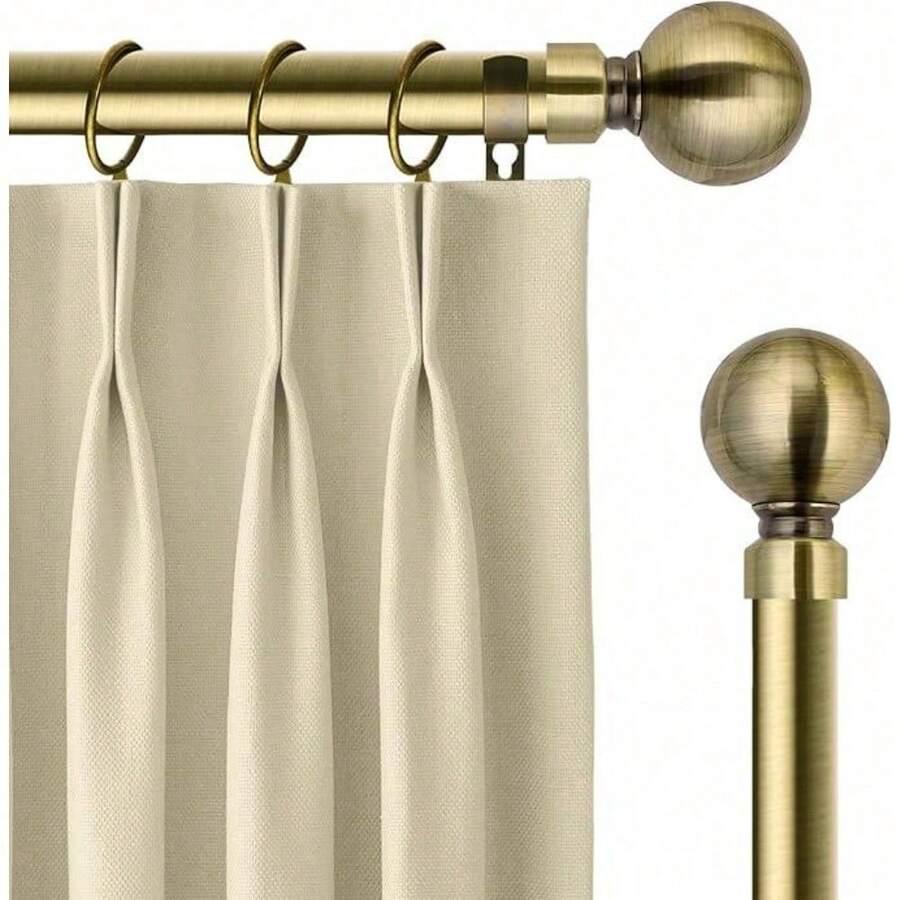 0121 Set Extendable Metal Curtain Pole – 60mm Ball Finials, Rings & Fittings, Easy Install, Modern Design For Window - Chrome - View 1