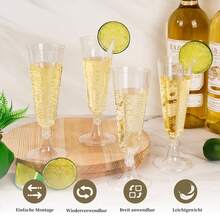 PUREDOVE 5/10/20/25/30/50pcs Transparent Plastic Champagne Glasses, Gold Glitter Party Decor, 130ml/5oz Reusable Clear Plastic Champagne Flute Cups, Durable And Elegant Flute Shape Wine Glasses, Suitable For Weddings, Cocktail Parties, Holidays, Christmas, New Year - Transparent - View 2