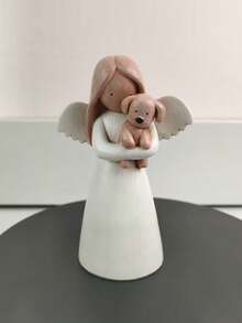 1pc Nursery Bedside Decor, Baby Themed Party Living Room Decoration Small Ornament, Bedroom Elegant Decoration Angel Hugging Puppy Craft, Baby Themed Event Tabletop Elegant Ornament - Multicolor - View 2