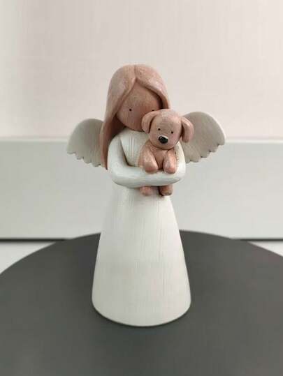 1pc Nursery Bedside Decor, Baby Themed Party Living Room Decoration Small Ornament, Bedroom Elegant Decoration Angel Hugging Puppy Craft, Baby Themed Event Tabletop Elegant Ornament