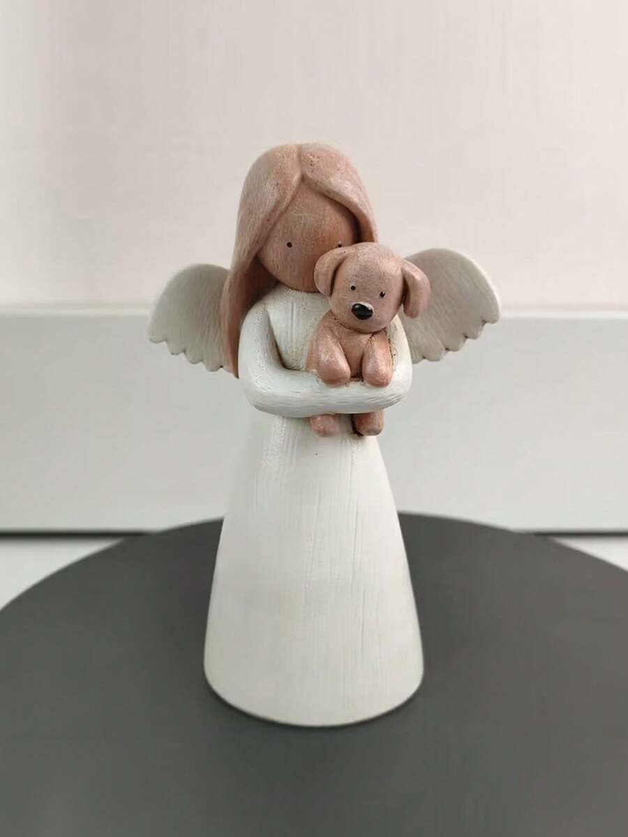 1件婴儿房床头装饰摆件，婴儿主题派对客厅装饰小摆件，卧室优雅装饰天使拥抱小狗工艺品，婴儿主题活动桌面优雅摆件 - 彩色 - 查看 1