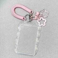 Heavy Duty Retractable Badge Reel With Keychain & Wrist Strap, Secure Locking Clear PVC ID Card Holder, Anti-Theft Badge Case For Students & Office, Ideal Back-To-School Gift Set - Pink - View 5