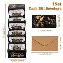 1pc Novelty Birthday Greeting Card, Surprise Cash Gifts Card Pink Gold/Black Gold Birthday Greeting Card With A Kraft Paper Envelope - Black Gold - View 2