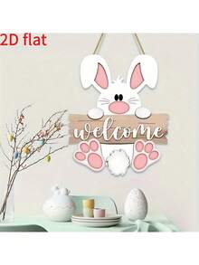 1pc Thick 2D Flat Wooden Printed Rabbit Welcome Sign, Door Hanging Decor, Entrance Yard Hanging Plaque, Suitable For 11 Holidays - Multicolor - View 4