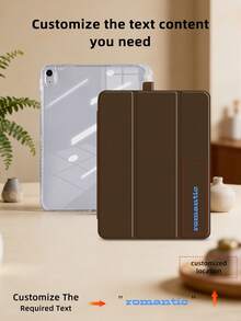 1pc Transparent Acrylic Tri-Fold Brown Flat Tablet Case, Customizable Text, Suitable Compatible With Ipad Mini 6/Mini 7/9.7/10.2/10.5/Air 4/Air 5/10th/10.9/Pro 11-Inch/Air 11 (M2) 2024/Pro 11 (M4) 2024/IPad Air 11-Inch (M3) 2025/IPad (A16) 11 Inch 11th Generation 2025, Tri-Fold Stand, Built-In Pencil Slot, Peel Off Film Before Use, Acrylic Back Cover, Magnetic Sleep/Wake, Pencil Slot Position Varies By Model, Personalized, Creative Casual Minimalist Tablet Case