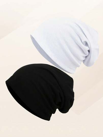 2pcs Women's Solid Color Double-Layer Beanie Hats, All-Match Style, Fashion & Versatile