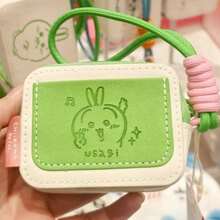 Miniso 千川系列兔兔皮革耳机收纳包（绿色）：优质PU皮革材质，顺滑拉链，便携式粉色编织挂绳，适合收纳耳机/充电线/小配件，实用小巧主题收纳袋（1个） - 綠色 - 查看 3