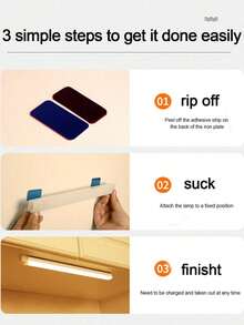 1 pieza Luz con sensor de movimiento, luz nocturna inalámbrica recargable por USB, alta luminosidad, apta para uso en interiores, lámpara LED con sensor de movimiento inteligente para gabinete, armario, dormitorio, cocina, escaleras, escritorio - Blanco - Ver 10