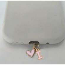 1pc Pink Heart-Shaped Metal Dust Plug, 26 Letter Heart Charging Port Protector Cover, DIY Phone Decor Compatible With Apple/Type-C, Mobile Device Dust-Proof Accessory, Girly Letter Heart Dust Plug, Gift For Friends, Valentine's Day Gift, Festival Small Gift Gifts For Mother, Family, Friends, Kids, Birthday, Holiday Phone Accessories Phone Charm - Pink IPhone - View 15
