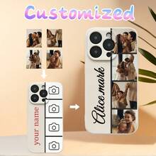 1 pieza Funda de teléfono con protección de lente de silicona de cobertura total con imagen/foto personalizada compatible con Apple 15, 14, 13, 12, 11 Pro Max - Blanco - Ver 1