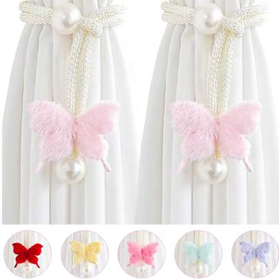 1/2pcs Cute Butterfly & Cherry Blossom Decor Window Curtain Tie Backs, Door Curtain, Coffee Curtain, Sunshade Curtain, Mosquito Net Curtain Ties, Charming Princess Room Decor Storage Straps, Nursery Decor