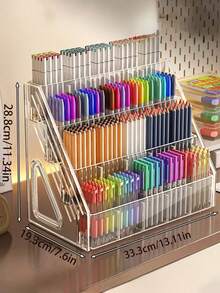 1个大容量水彩笔筒 - 亚克力分隔笔托盘 - 桌面绘画收纳架 - 马克笔收纳盒 - 开学季桌面整理盒 - 彩色 - 查看 8