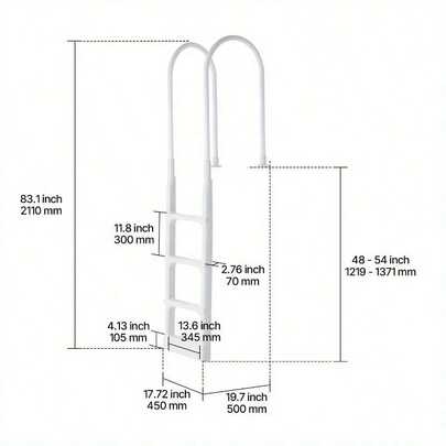 4-Step, Double Armrests/HooksWhite Pool Ladder Of 2 Handrails Supports 181.44 KG For 121.92-137.16 Cm Pools