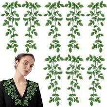4 Pairs Green Lace Forest Leaves Vine Applique Patches Leaf Sewing Embroidery Applique Bohemian Shoulder Collar Embellishment Decorative Patches For Clothing Bags DIY Accessory Craft - Green - 查看 1