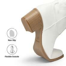 Womens Cowboy Boots Western Comfortable Chunky Heel Square Toe Fashionable Vintage Embroidered Cowgirl Knee High Boots - trắng - Xem 6