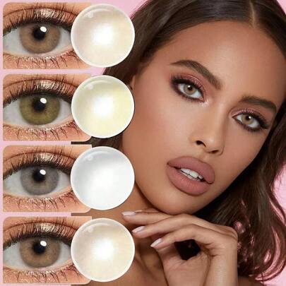 1 Pair Natural Color Contact Lenses, Soft Brown Tone Contact Lenses Suitable For Eye Makeup, Annual Disposable; Soft Greyish White Tone Contact Lenses Suitable For Daily Wear Or Use; Comfortable Natural Contact Lenses Suitable For Dates Or Daily Use
