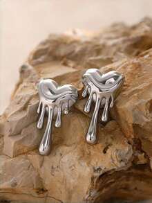 2只银色不锈钢熔心水滴耳环，防水低敏——适合女性、女孩、青少年日常佩戴，派对约会情人节礼物