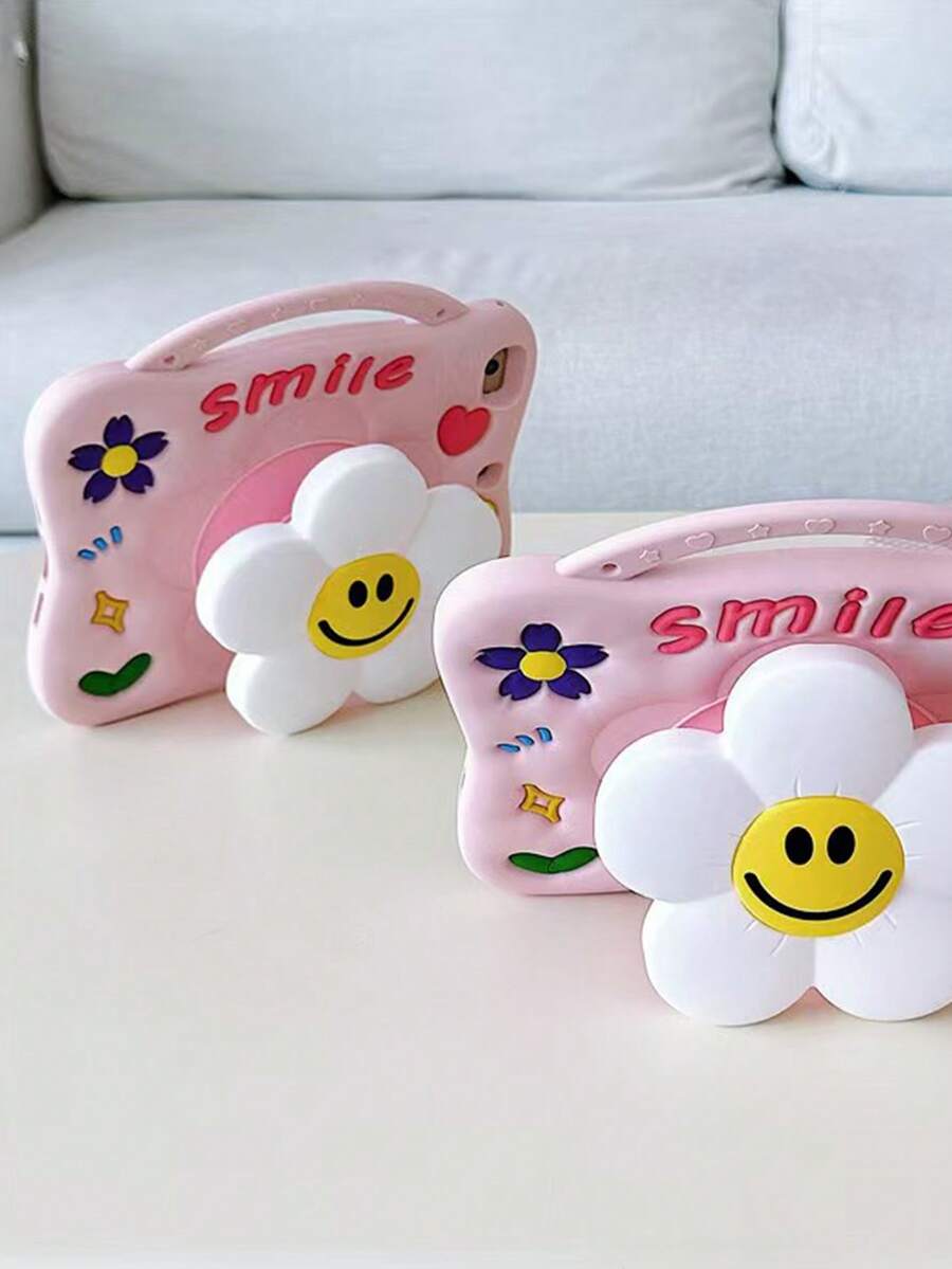 1pc Unisex Sunflower & Smiling Face Expandable Silicone Phone Holder, Minimalist & Cute, Portable, Pen Slot, Shock-Proof, Scratch-Resistant, Fingerprint-Proof, Suitable For IPad Mini 1/2/3/4/5/6/7, IPad Air 4/5/6/7, IPad Pro 11, IPad Air 1/2, IPad 10.2, IPad 9.7, IPad Air 6, IPad 10.9 - Pink - View 1
