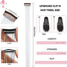 5/10件套闪亮发夹，20英寸时尚亮片合成直发接发夹，耐热闪亮仙女发饰，适合女性、派对装扮、圣诞节服装、韩流女团服装及配饰、舞会礼服 - 銀色 - 查看 3