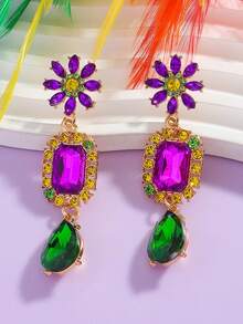 1 paire Boucles d'oreilles carnaval, pompon bouteille de vin, strass tricolores, boucles d'oreilles à la mode, pour fête, festival, boucles d'oreilles légères et luxueuses pour femme - Multicolore - Voir 4