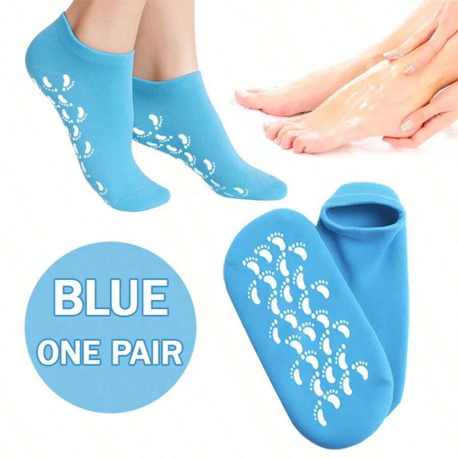 1 Pair Moisturizing Gel Socks For Repairing And Softening Dry Cracked Feet Skins - Soft Spa Socks ,Soft Feet Moisturizer Spa & Pedicure Socks For Dry Cracked Heels, Calluses,Gel Spa Socks For Repairing (Blue/Pink) - 藍色 - 查看 1