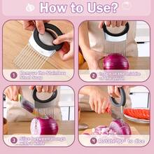 Onion Holder Lemon Slicer Cutter U2013 Stainless Steel Vegetable Fruit Slicing Assistant Easy,  Cutting Silver - Silver - View 6