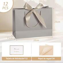 CUCI- 12pzs Bs de  Bs de  de 32 x 25 x 11  con 24 P de Seda y 12 Tars de Felicitación B de Lujo con Asas para Aniversas Bodas Cumpleaños Vuelta al Cole Campán - Champán - Ver 2