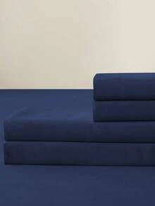 Juego De Sábanas Matrimonial De Unicolor Supersuave 3000 Hilos, Tejido Suave Y Agradable Para La Piel, Transpirable Y Cómodo, 4 Piezas / (1 Forro, 1 Sábana/ 2 Fundas) - Azul Marino - Ver 5