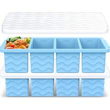 Silicone Freezer Molds For Soup With Lid – 1-Cup Soup Container Style Ice Cube Trays For Freezer, Meal Prep & Storage, Freeze 250mL/125mL Portions – 2 Pack - 淺藍色 - 查看 1