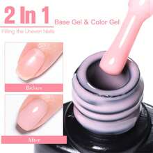 Mtssii 7ml Natural Nude 2 In 1 Rubber Base Gel Nail Polish Milky Pink Jelly White Nail Camouflage Color Coat Semi Permanent Soak Off UV Rubber Gel Base For Nails Manicure Nail Supplies Nail Art Design For Home Salon Gift For Women - 裸色 - 查看 4
