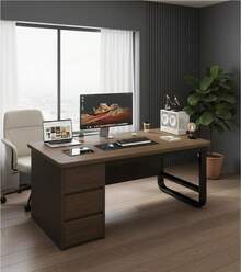 Escritorio Moderno Minimalista Office Ordenador Con 3cajones Dimensiones:100*50*74,5cm - Marrón - Ver 8
