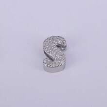  1pc New Silver Color Cubic Zirconia A-Z Initial Alphabet Charm Big Hole Beads,26 Alphabet Letter Pendant Jewelry Accessories - Silver - View 28